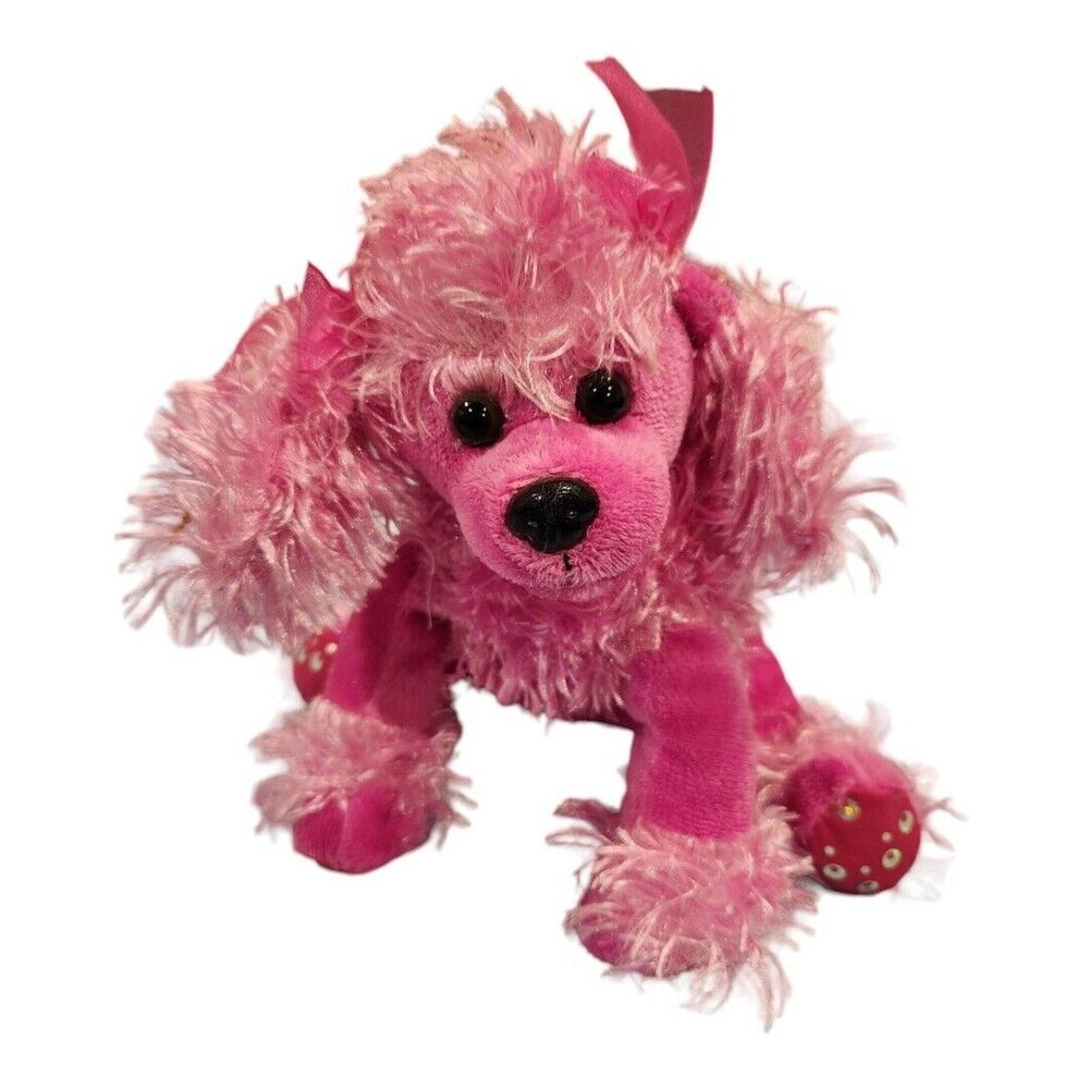 burton + BURTON Plush Pink Poodle Dog Stuffed Animal Toy Bows Glitter Paws 9"
